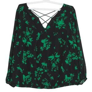Torrid Top Chiffon Floral Whimsigoth Dark Academia Crossback Black Green 4 4X